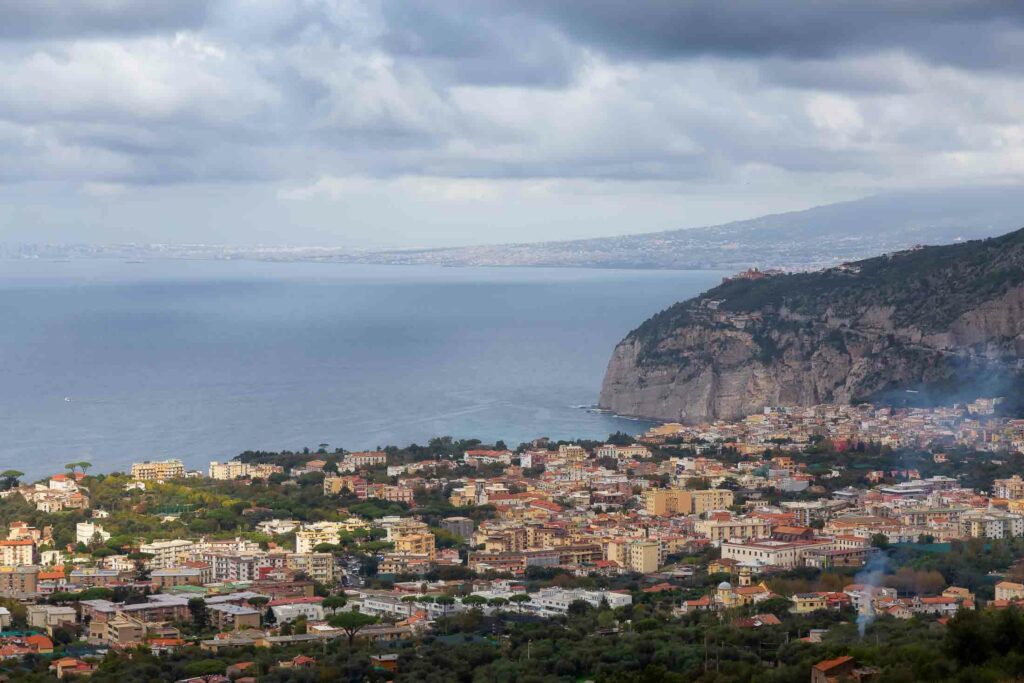 Aerial View of Touristic Town, Sorrento, Italy. Coast of Tyrrhenian Sea.
